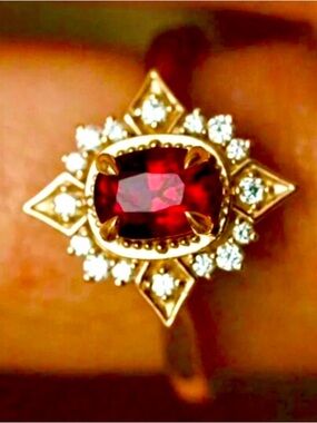 Cubic Zirconia Gold Star Red Gemstone Ring